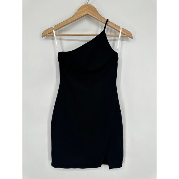 Lovers + Friends Keely One Shoulder Mini Dress Jersey Slit Bodycon, Black - Picture 5 of 15